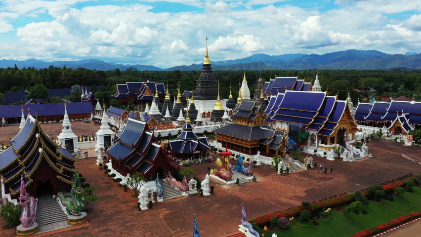 Aerial view of temple in Chiang mai, Thailand. Royalty-Free Stock Footage #1070373964