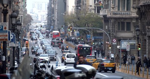 Barcelona, ​​Spain, 03,26,2021. Timelapse of traffic in Via Laiatena in Barcelona