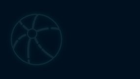 Glowing neon line Beach ball icon isolated on black background. 4K Video motion graphic animation.