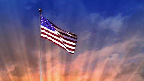 American Flag in Slow Motion. Celebrate USA, Veterans Day, and 4th of July with video if flag waving wind. Great for US Flag Day, American history, corporate ad, patriotism, show USA support.  