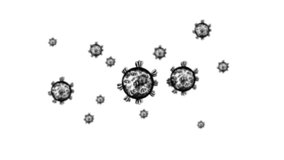 Flying viruses in 3d space. 4k animation of covid-19 in sketch style. Animated illustration with parallax effect. Worldwide pandemic and pneumonia.