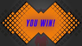 Digital animation of you win text against abstract shapes on grey background. computer interface and video game concept - Powered by Shutterstock - Get 15% off with code: PIKWIZARD15