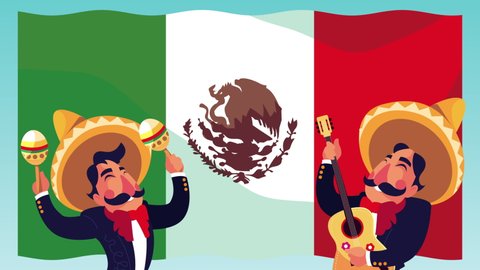 mexican mariachis playing instruments characters