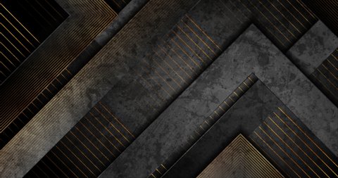Black and golden abstract tech geometric grunge motion background. Seamless looping. Video animation 4K 4096x2160