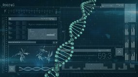 Animation of dna strand spinning and data processing on screens. global medicine, data processing and technology concept digitally generated video. - Powered by Shutterstock - Get 15% off with code: PIKWIZARD15