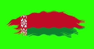 Belarus national brush stroke flag waving on green screen background. Belarus flag 4K seamless wave loop on green screen background