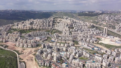 Aerial view over Israeli settlement Har Homa 
Drone view over Har Homa Also called Homat Shmuel Close to Bethlehem 
