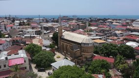 Aerial video: Christ Church - Anglican Cathedral in Stone City, Zanzibar, Tanzania