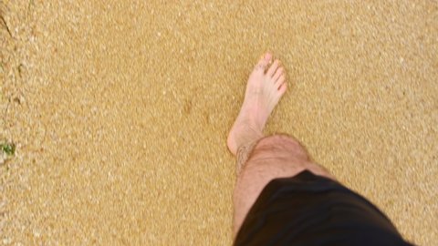 Man Looks His Bare Feet Walks Stock Footage Video (100% Royalty-free ...