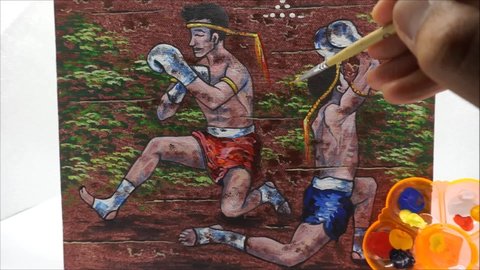 Hand painted art  Muaythai , Thai boxing from Thailand  lovely beautiful