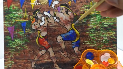 Hand painted art  Muaythai , Thai boxing from Thailand  lovely beautiful