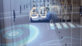 Animation of 6g text and interface with graphs moving over man working in server room in background. communication technology digital interface concept, digitally generated video. - Powered by Shutterstock - Get 15% off with code: PIKWIZARD15