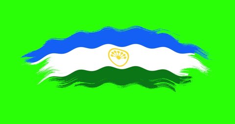 Bashkortostan national brush stroke flag waving on green screen background.