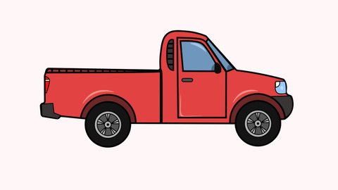 A painted pickup truck. Animation of the movement of the SUV. Children's car drawing. A toy pickup truck rides on a transparent background.