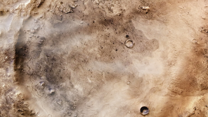 Space Probe View Over Jezero Crater Delta On Mars Surface, Elements of this video furnished by NASA 