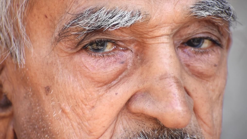 Close-up portrait of an old man. Eyes of an elderly man close-up. A grown old man looking at camera Royalty-Free Stock Footage #1070497834