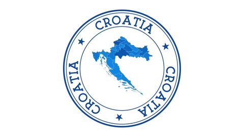 Croatia intro. Badge with the circular name and map of country. Croatia round logo animation.