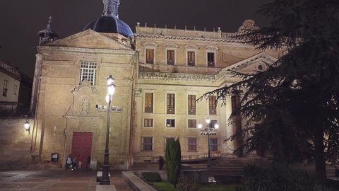 SALAMANCA, SPAIN - DECEMBER 9 2017: Anaya Palace. Church of San Sebastian. Faculty of Philology at the University of Salamanca.