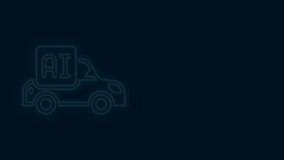 Glowing neon line Autonomous artificial Intelligence smart car icon isolated on black background. 4K Video motion graphic animation .