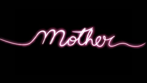 Happy Mother's Day lettering animation. Mother type hand drawn and glow. Holiday on may. Mother lettering glowing isolated on black background. Neon mother lettering