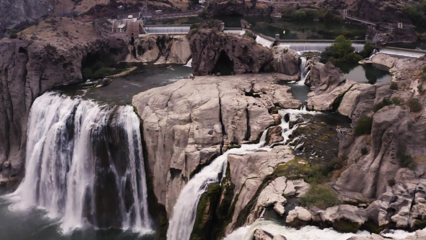 Aerial View Of Shoshone Falls Or Niagara Of The West, Snake River, Idaho, United States During Daytime - drone shot