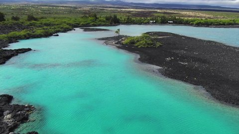 Drone shot of a salt and fresh water Kiholo Bay on the Big Island of Hawaii.