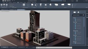 City development construction stages on CAD HUD web app user interface, 3D render animation of office buildings development stages. Structural plans in architect software mock up view model - Powered by Shutterstock - Get 15% off with code: PIKWIZARD15
