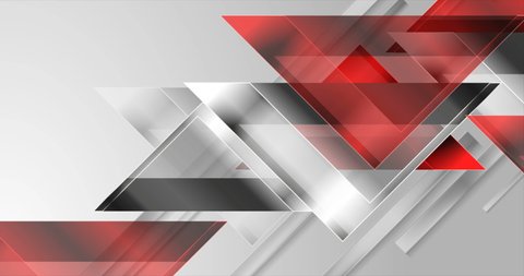 Red and silver grey glossy triangles abstract technology motion background. Seamless looping. Video animation 4K 4096x2160