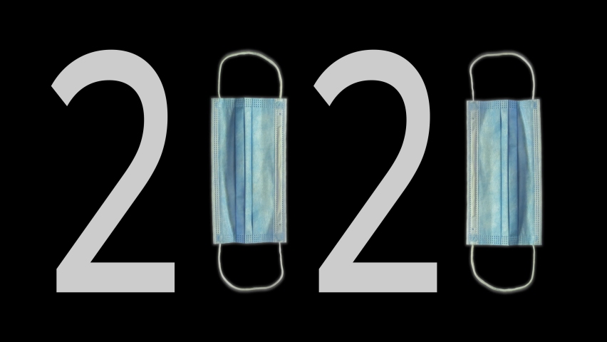 Protective face mask and medical syringe with hypodermic needle and experimental vaccine turns into 2021 year in animation. Global covid-19 pandemic concept digitally generated image