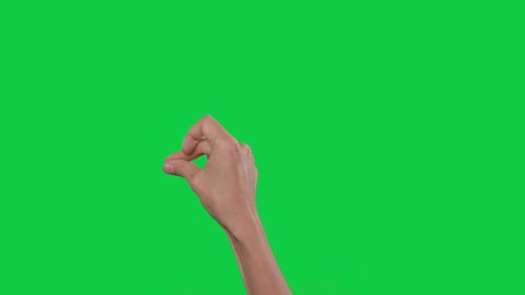 Asian woman hand snap finger or clicks hand on chroma key green screen background. Alpha Channel.