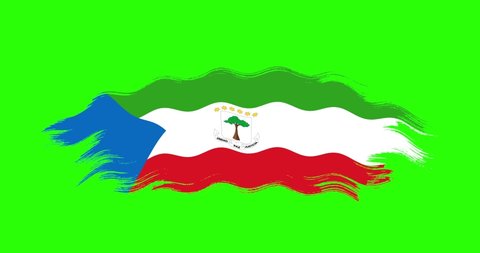Equatorial Guinea national brush stroke flag waving on green screen background.