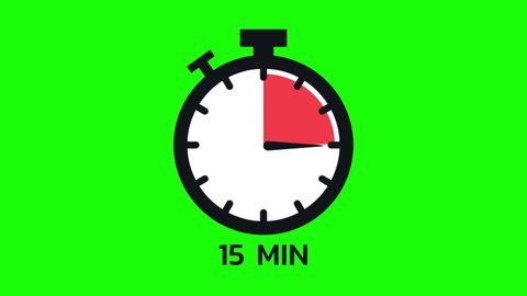 The 15 minutes, stopwatch icon. Stopwatch icon in flat style, timer on on color background. Motion graphics.