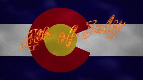 Colorado flag background for 4th of july sparkling fire lettering, loop