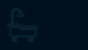 Glowing neon line Bathtub icon isolated on black background. 4K Video motion graphic animation .