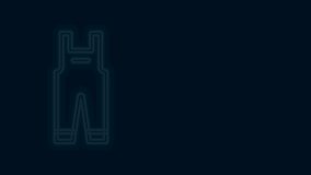 Glowing neon line Work overalls icon isolated on black background. 4K Video motion graphic animation .