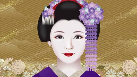 Illustration of a speaking woman. Japanese geisha.