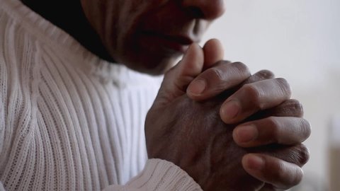 man praying to god with hands together Caribbean man praying with white background stock videos