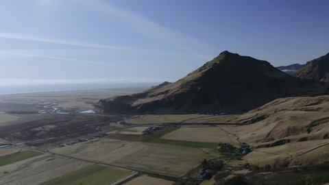 Eyjafjallajokull Ice Cap Mountain At Daytime In Iceland. - aerial panning