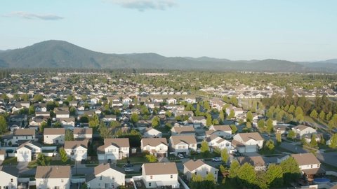 Aerial drone video of a neighborhood in Coeur d'Alene Idaho