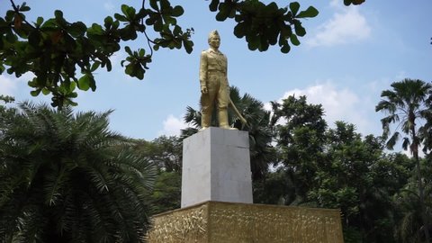 Kediri, East Java Indonesia - February 10th, 2021: Monument of Mayor Bismo on Kediri town square, Mayor Bismo is one Indonesian hero from Kediri, East Java