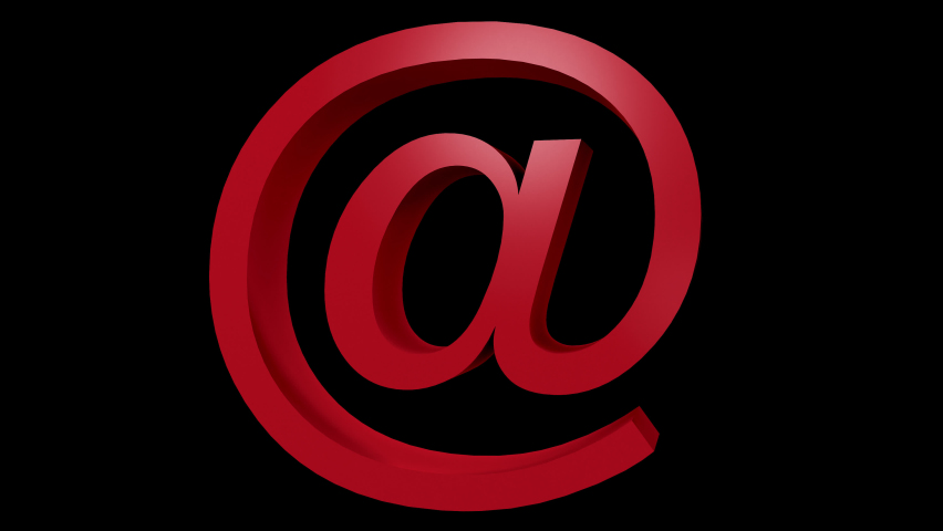 3D rendering Looped 4k video of the red at symbol rotating on its own axis, video without background