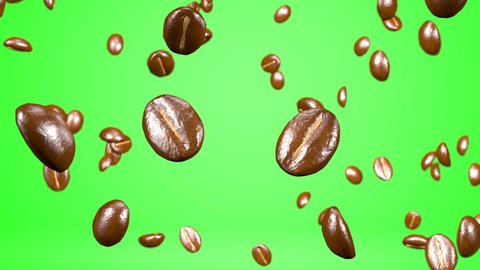 Explosive coffee bean on green screen background, 3D rendering