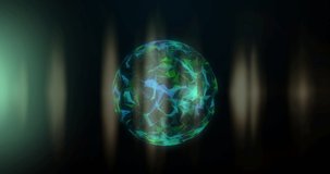 Animation of globe with networks of connections over glowing light trails. global connection, data processing and digital interface concept digitally generated video.