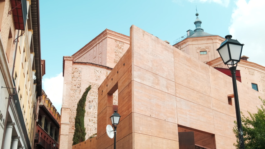 Against blue cloudy sky exterior of The church of San Marcos located in Toledo old town, part of Monastery of Holy Trinity. Famous places, travel destinations and landmarks concept. Spain
