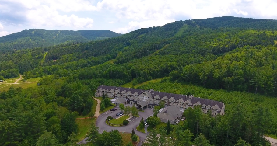 Attitash Mountain aerial view in White Mountain National Forest, Bartlett, New Hampshire NH, USA.
