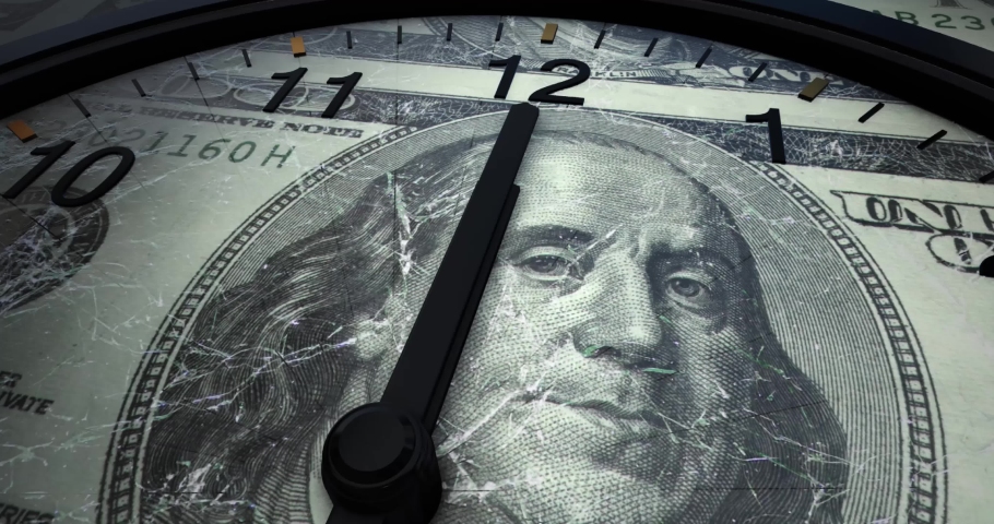100 Dollar bill under a clock, it’s about time, quantitative easing is damaging the dollar power. Hyper Inflation is coming.
 Royalty-Free Stock Footage #1070638348