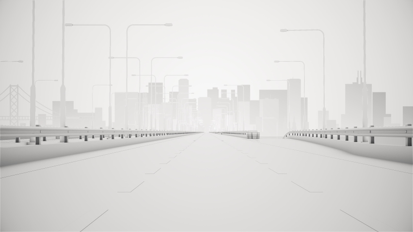 Modern Monochrome Abstract 3D Rendered Stylized Drive Into City Background Loop Royalty-Free Stock Footage #1070649478