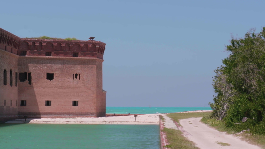 B roll shot of the mote area of Fort Jefferson, part of Dry Tortugas National Park in the Florida Keys, 70 miles off the western coast of Key West.