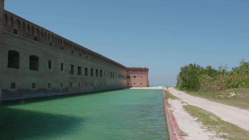 The mote area of Fort Jefferson, part of Dry Tortugas National Park in the Florida Keys, 70 miles off the western coast of Key West.