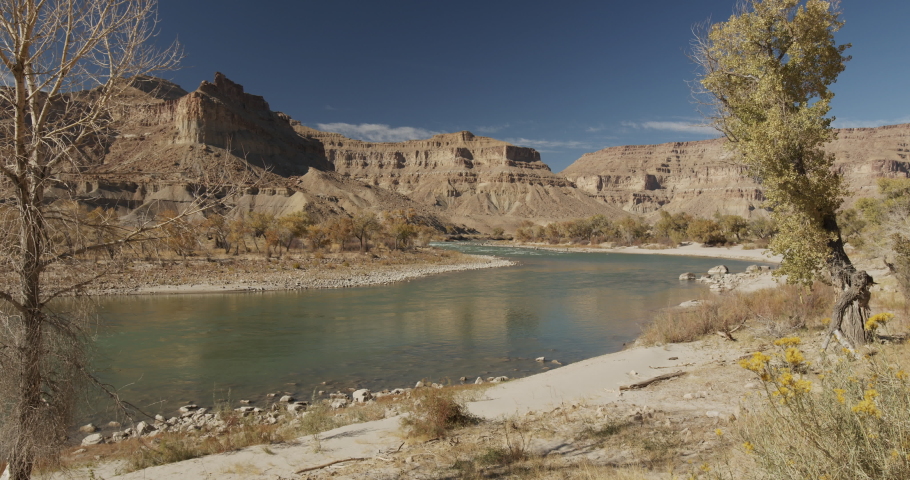 Green River in Utah in American West with Beautiful Sand Beach Geomorphology